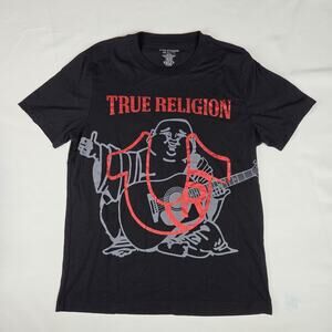 True Religion Men's XL Black Buddha Guitar Graphic T-Shirt 100% Cotton Short